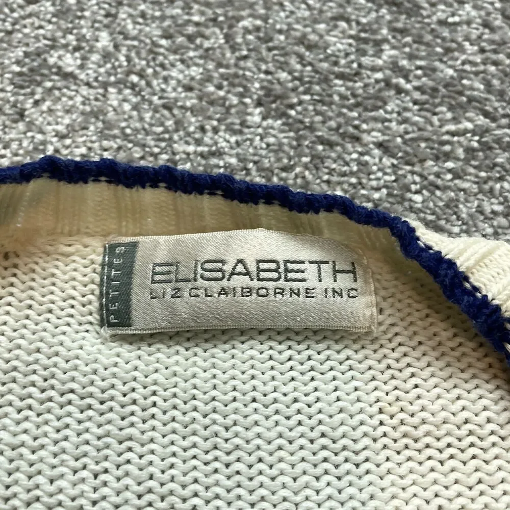 Elisabeth Liz Claiborne Cardigan Sweater Womens 3X White Blue Check Knit Vintage - Picture 7 of 13